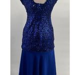 Vintage 70s 80s Sequin Chiffon Hem Midi Dress Cocktail Cobalt Blue Womens Small Photo 7