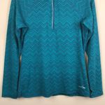 Eddie Bauer Women’s Green Chevron Patterned Quarter Zip-Up Pullover Sweatshirt Photo 3