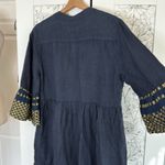 Haris Cotton 100% linen bell sleeve metallic detail midi dress Blue Photo 11