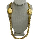 Yellow Amber Color Glass Chip Beaded Twisted Oval Gold Metallic Necklace Photo 0