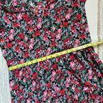 ZARA  Red Pink Black Green Floral Long Balloon Sleeves Midi Dress Women’s Small Photo 6