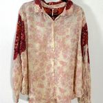 Free People  Western Bohemian Dainty Rose Bud Button Down Oversized Blouse Medium Photo 10