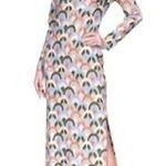 Cara Cara Aria Geo Print Crepe Midi Dress In Geo Moss In White size XS Blue Photo 0