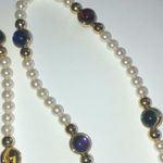 Vintage Faux Pearl Red Green Purple Blue Cabochon Beaded Boho Necklace White Photo 5