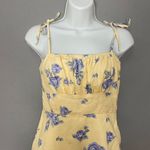 Forever 21  Dress Milkmaid Yellow Cream Floral Size Small Mini Tie Straps Shirred Photo 6