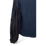 Free People  S Top Blouse Tee Light Magic Henley in Deepest Navy Puff Sleeve Photo 5