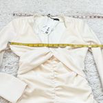 ZARA NWT Cream White Ruched Long Sleeve V Neck Bodycon Mini Dress Medium Photo 5