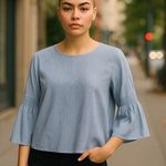 Falls Creek Crisp Cotton Blue & White Pinstripe Peasant Blouse ~ Plus Size 3X Photo 0