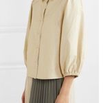 The Frankie Shop NEW Medium M Leandra Faux Leather Shirt In Beige Button Down Photo 2