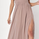 Lulu's Heavenly Hues Taupe Gown Maxi Long Dress MEDIUM NWT‎ Eveningwear Tan Photo 0