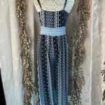 No Boundaries  Boho Maxi Jumpsuit Blue  Crochet Lace Junior Medium‎ Crinkle Crepe Photo 4