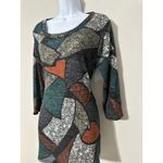 VISION USA Women Geometric Patchwork Print Long Sleeve Scoop Neck Top Dress M Orange Size M Photo 1