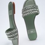 ZARA Green Embellished Flat Slides Size EU 38 or US 7.5 Photo 0