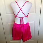 Luxxel Hot Pink Satin Cowl Neck Crop Top And Shorts Set Size M Photo 3