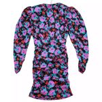 ZARA Mini Dress Womens XS V-Neck Floral Draped Long Sleeve Padded Shoulders 80s Photo 11