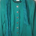 Leslie Fay 16 Vintage Scalloped Scarf Blazer in Green Plus Photo 0