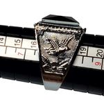 Silver Tone Ring Sz 8 Unsigned Black Square Cabochon Chunky Eagle Photo 2