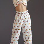 Anthropologie STUNNING Farm Rio Embroidered Flowers Crop Top and pant set XL EUC Photo 0