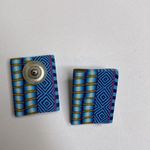 Women’s Rectangular Abstract Artsy Abstract Tribal Earrings EUC OS Blue Yellow Photo 1