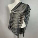 Vintage Scarf Black Sheer Stripes Gold Thread Women Elegant Dressy Retro Nylon Photo 9