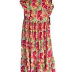 Peyton & Parker Bright Floral Ruffled Smocked Tie Back Maxi‎ Dress Size Large Photo 0