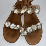 Italian Shoemakers  Size 8 Slide On Floral Flat Sandals Leather Brown Tan Photo 0