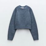 ZARA  Crewneck Textured Knit Cropped Sweater Size Small Cozy Preppy Minimalist Photo 3