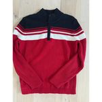 Y2K Preppy Mock Neck Sweater Red/White Black Streetwear Twee Coastal Stripe SZ L Red Size L Photo 1