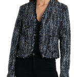Bagatelle  Navy Silver Metallic Tweed Biker Jacket sz small Photo 0