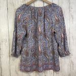 Talbots Top Small Blue Pink Paisley Blouse Tie-Neck Lightweight Summer Peasant Photo 5