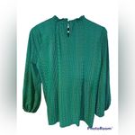 Adrianna Papell  Green Polka-Dot Blouse Top Mock Style Neckline S/M Office Photo 3
