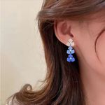 Blue/white Gradient Alloy Flower Design with imitation rhinestone Earrings‎ Blue Photo 4