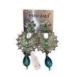 Dhwani Pierced Earrings Silver tone Clear Green Rhinestones Prom 2.5" NEW on Car Photo 1