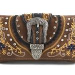 Flower Design Belt Buckle Women's Wallet Brown Photo 0