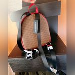 Karl Lagerfeld Backpack Brown Logo Red Line Front Zip Pouch 3 charms NWT $198 Photo 3