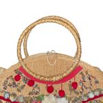 1950s Veldore of Houston Straw Beaded‎ Embellished Floral Top Handle Bag Italy Tan Photo 3