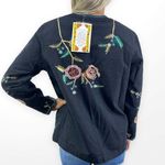90s BEDFORD FAIR Vintage Black Floral Embroidered Toggle Jacket Size 8P Photo 4