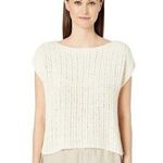 Eileen Fisher NWT Cotton Eyelash Bateau Neck Cap Sleeve Sweater Bone L Photo 2