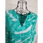 Alfani  Crossover Hi-Lo Hem Pop Art V-Neck Sleeveless Top Teal Fade Palms XL Photo 1
