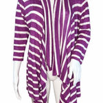 J. Jill Sweater Womens Small Purple White Stripe Cardigan Asymmetric Open Linen Photo 0