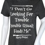 Harry Potter Shirt Womens Small Gray White Graphic Tee Trouble Geek Movie Nerd Photo 5