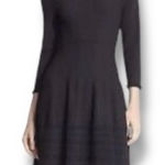Kate Spade Size S Knit Pointelle Dress Black Ruffle Neck Sleeves Cocktail Photo 0