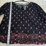 JustFab Black and Pink Tie Front Blouse with Long Sleeves Size Medium Photo 11