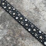 Western Edgy Black Leather Fleur De Lis Crystal Stud Silver Tone Hardware Belt Photo 4