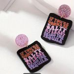 Black Geometric Shape Colorful Letter Pattern Dangle Earrings Elegant Vacation Photo 1