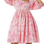 Pink Floral Puff Dress Size M Photo 0