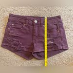 American Eagle  Outfitters Maroon Red Denim Distressed Stretch Shortie Jean Short Photo 4