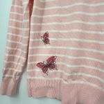 Talbots CREWNECK SWEATER EMBROIDERED BUTTERFLY STRIPE pink & white medium petite Photo 7
