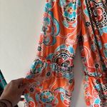 Crown & Ivy  L Orange Blue Floral Top Ruffle Bell Sleeve Scoop Neck Tie Boho Photo 5