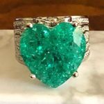 Ladies elegant large paraiba tourmaline emerald heart stone 925 ring 10 NIB Silver Photo 12